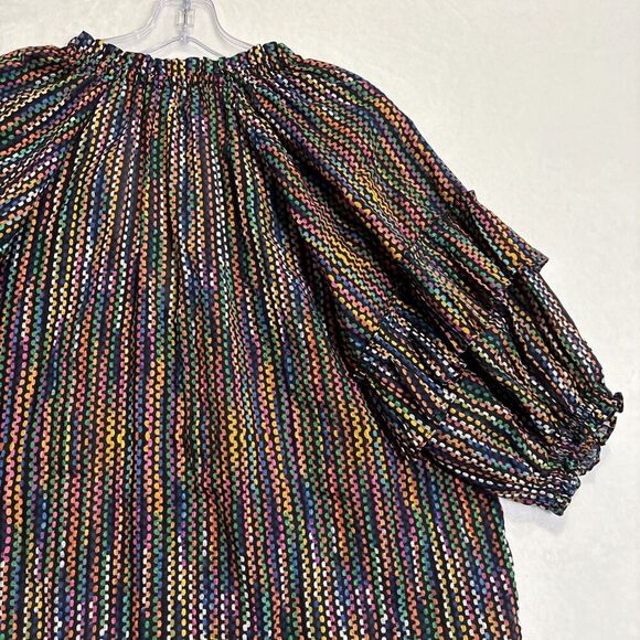 Ramy Brook Eugenia Ruffle Puff Sleeve Top Blouse Large Dot Stripe Split Neck NWT - Picture 8 of 16